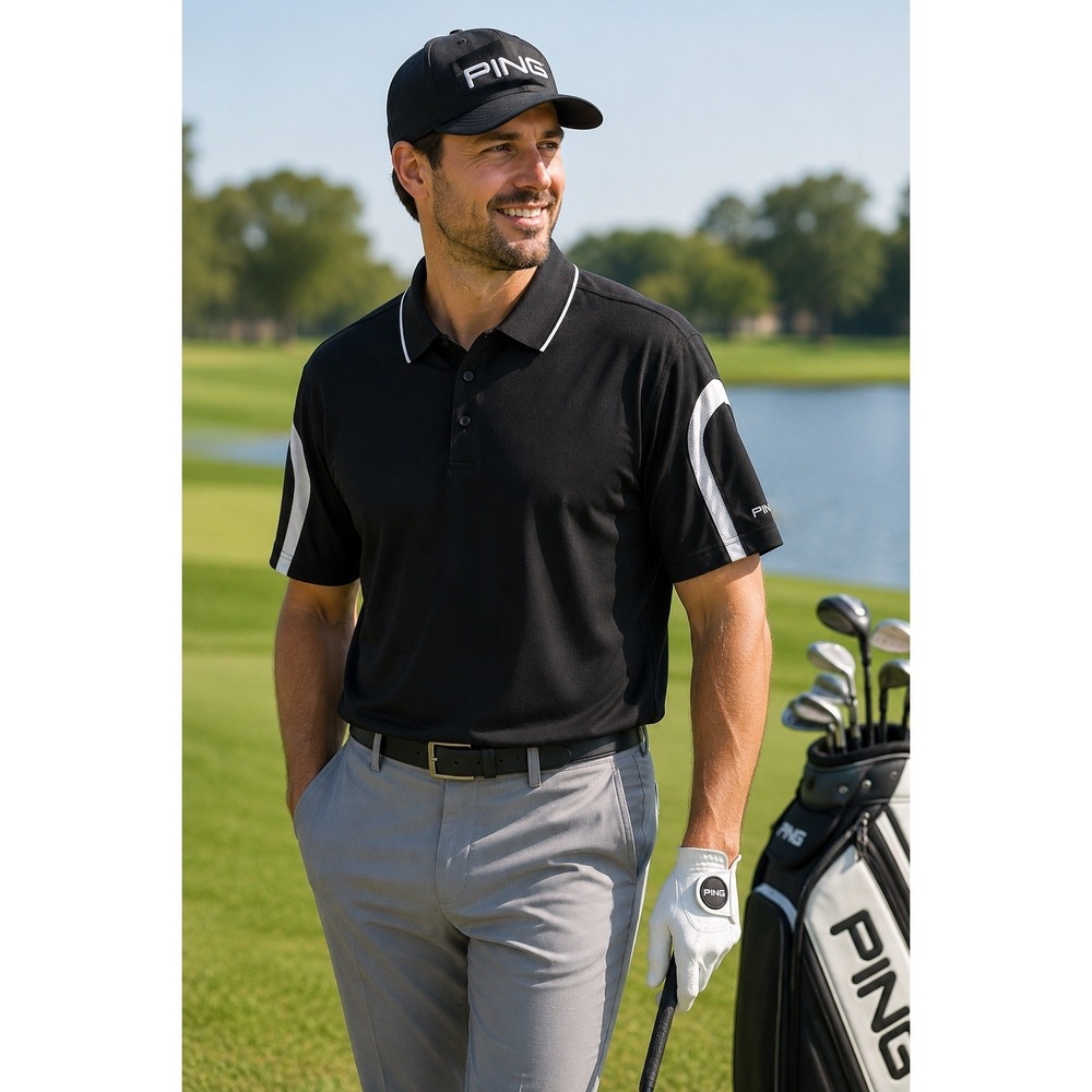 Ping Mens Performance Golf Polo Shirt XL Black White Mesh Athleisure Sportcore